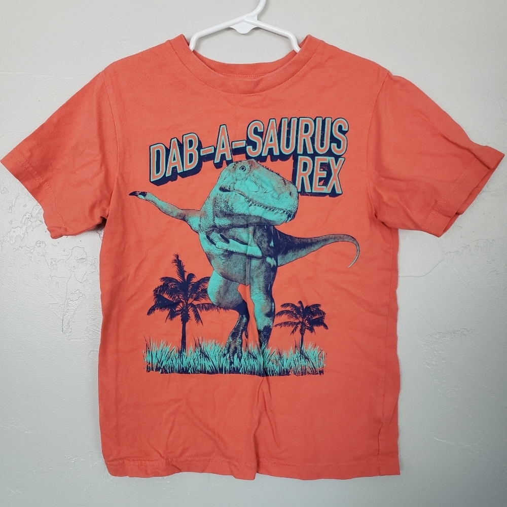 Orange Short Sleeve T-shirt Dab-a-saurus Rex Dino
